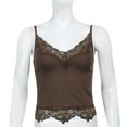 thumbnail image 6 of YONGHS Women's Lace Trim Crop Top V Neck Spaghetti Strap Tank Top Camisole Shirt Brown M, 6 of 7