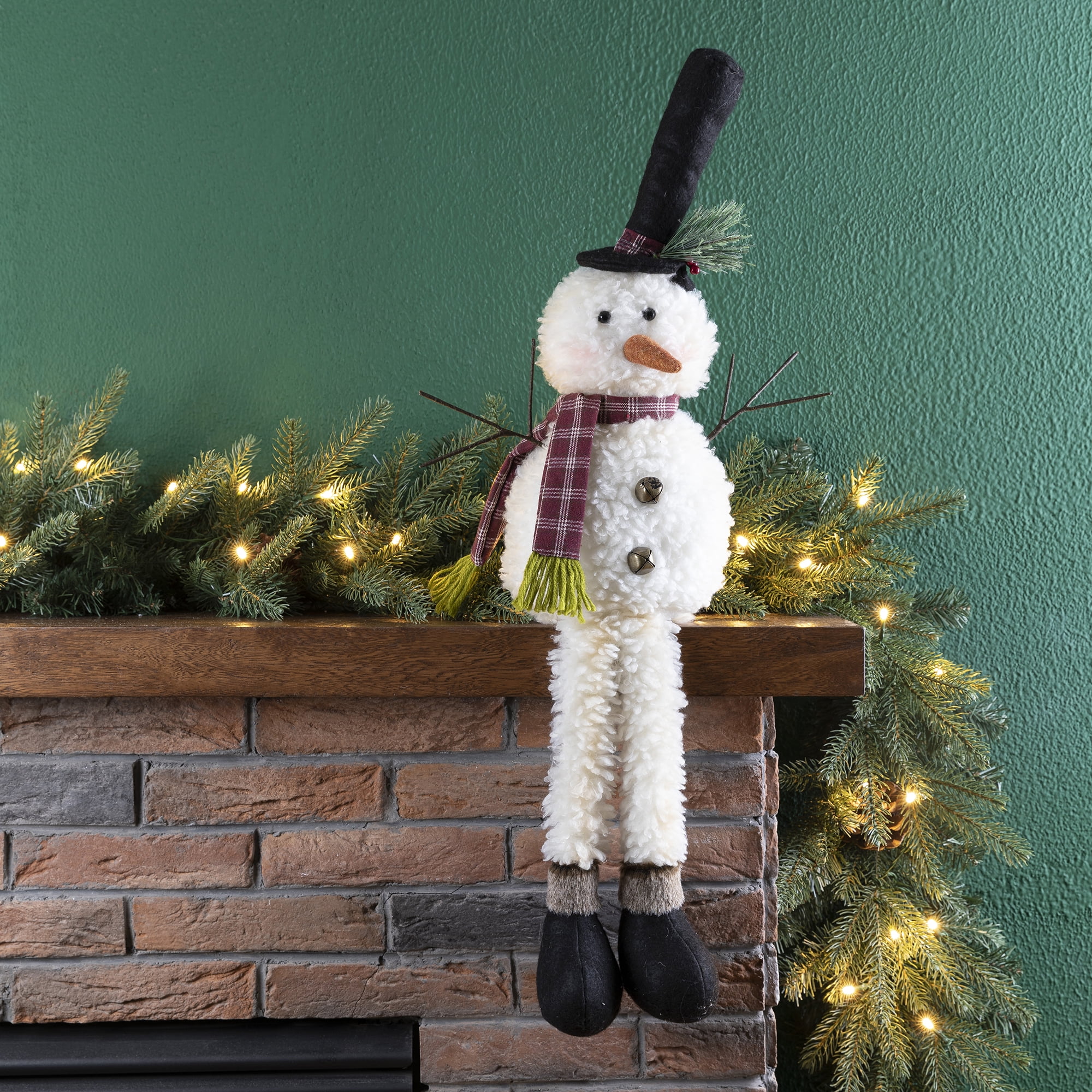 Glitzhome Fabric Christmas Snowman Shelf Sitter with Dangling Legs
