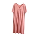 thumbnail image 2 of Blmnix Nightgowns for Women Sexy Moomoo Nightgowns Cotton Nightgowns Sleepshirts Chemise Pink Below-the-Knee V-Neck Short Sleeve Womens Nightgowns,L, 2 of 6