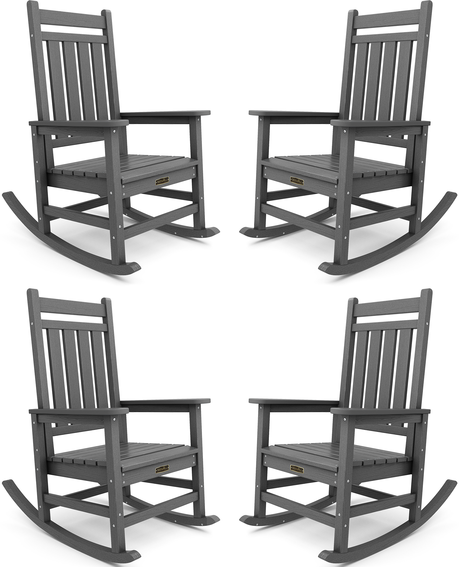 SERWALL Plastic Rocking Chair Set of 4, 4 Pieces Rockers, Gray