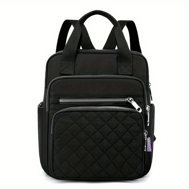 Mochila Acolchada Con Rombos, Bolso De Mano Con Asa Superior Para Mujer, Bolso Escolar De Viaje Informal De Nailon