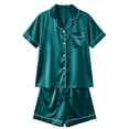 thumbnail image 4 of Blmnix Plus Size Pajamas Sleepwear for Women Sleepwear Sets Satin Pajama Pajama Green Collared Short Sleeve Cropped Pajama Pants Women,XXXL, 4 of 5