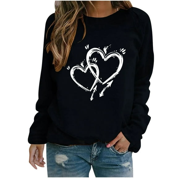 Cute Heart Pullover Shirts for Valentines Casual Long Sleeve Crewneck Sweatshirts Gift Holiday Tops