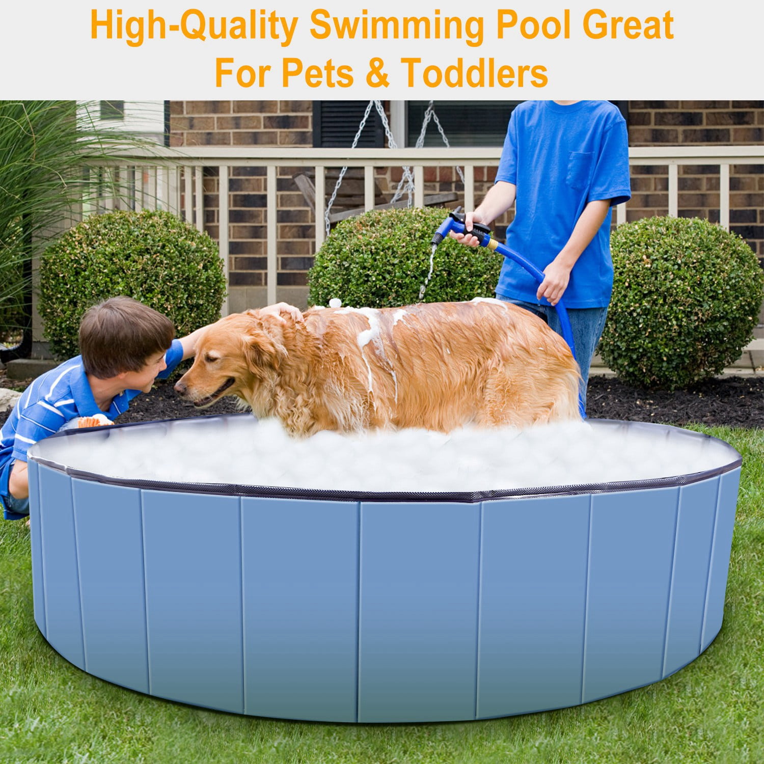 Zorpupoa Foldable Dog Pool, 63in Heavy-Duty PVC Kids Swimming Pool for Kids Dogs Cats, Blue