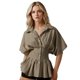 thumbnail image 1 of Blusas de verano para mujer, de manga corta, con cuello de solapa, estampado de rayas, abotonadas, con volantes plisados., 1 of 9