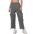 thumbnail image 3 of FUNUONY High Waisted Cargo Pants for Women Baggy Y2K Straight Wide Leg Pants with Pockets Streetwear Womens Cargo Sweatpants Baggy Fleece High Waisted Joggers Pants Athletic Pants Dark Grey M, 3 of 8