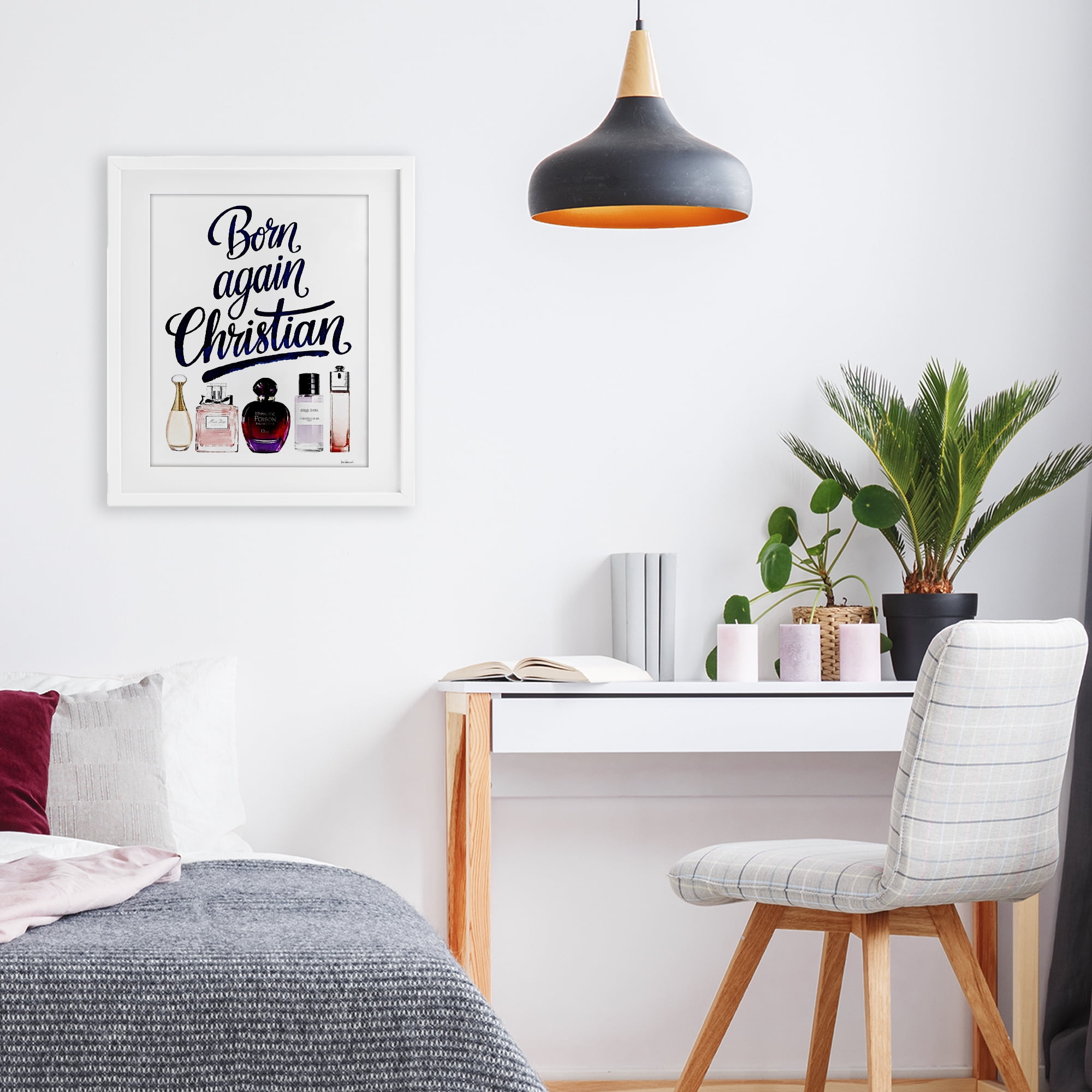 Born Again Christian Skincare White Framed Print Under Glass, design by Amanda Greenwood