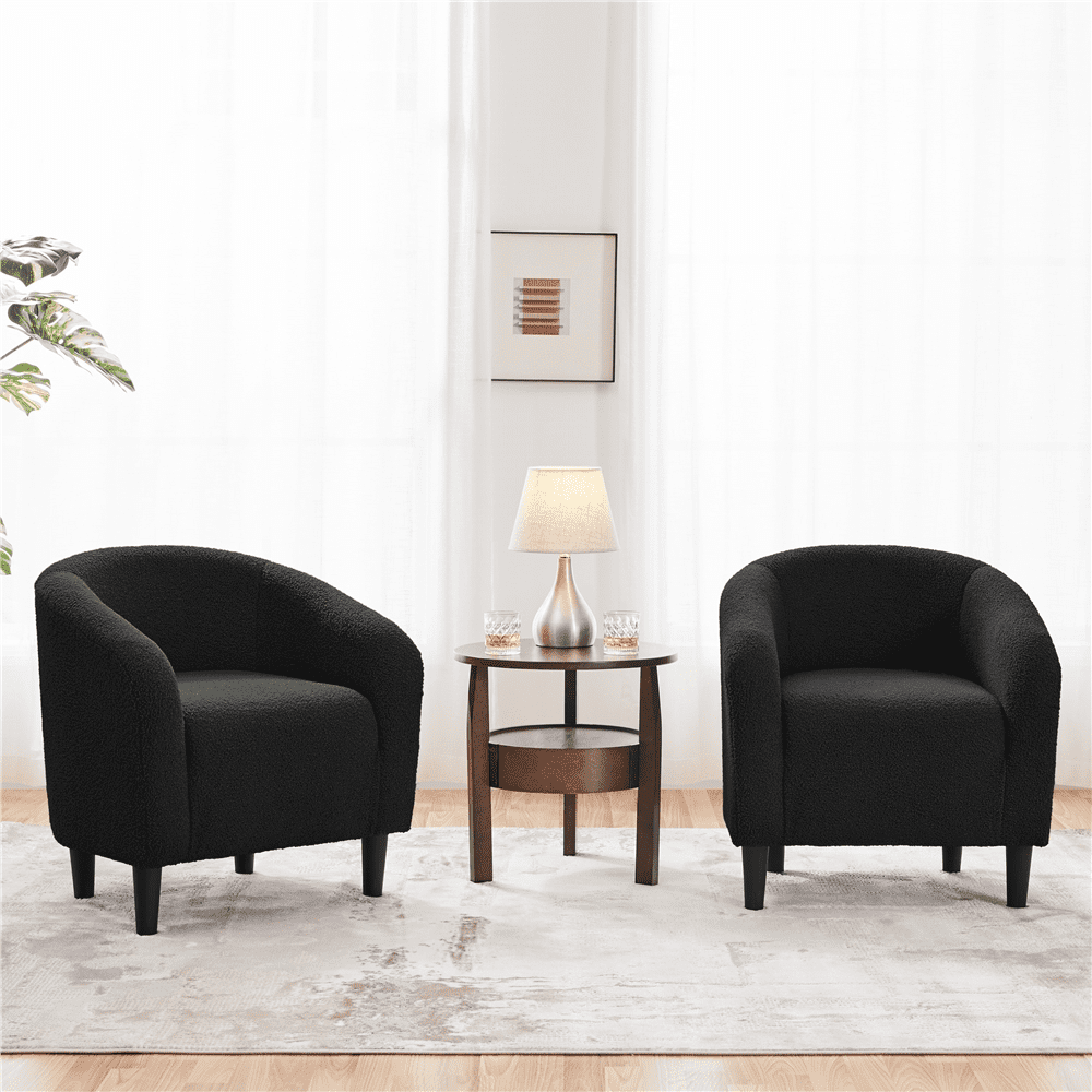 Renwick Set of 2 Boucle Upholstered Club Chair, Black