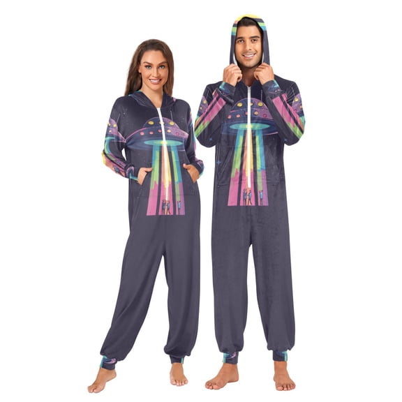 FORMRS Onesies Pajama for Adults Unisex Hoodie Winter Jumpsuit One Piece Sleepwear, Sizes S-2XL, Purple UFO