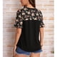 thumbnail image 5 of Camisa de cuello redondo para mujer Camisa de manga corta con volantes Camisa estampada floral Patrón empalme Top suelto Negro XL, 5 of 8
