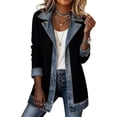 thumbnail image 4 of YWMJI Denim Patchwork Corduroy Cardigan for Women Collared Knit Sweater Blazer Soft Ribbed Knit Long Sleeve Button Down Denim Trim Blazer Lightweight Open Front Thigh Length Jackets Black Xl, 4 of 9