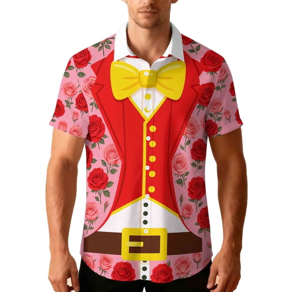 Stamzod Men's Funny Hawaiian Shirts Short Sleeve Summer Button Up Shirt Valentine's Day Clothes for Men Pink I M