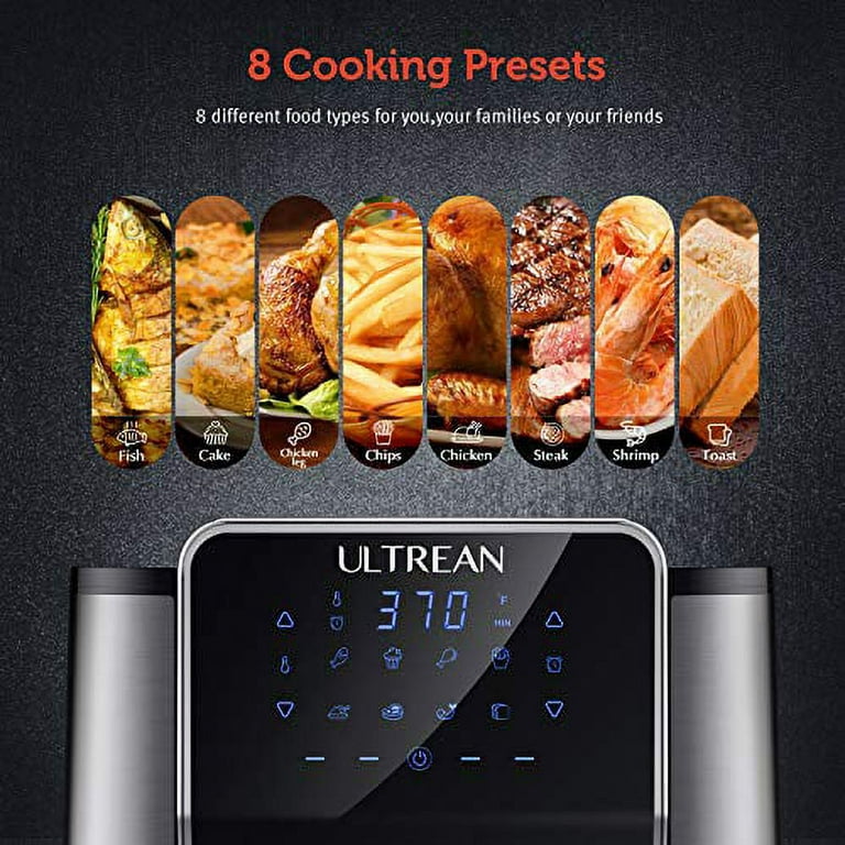  Ultrean Air Fryer oven, 12.5 Quart Airfryer Toaster Oven with  Rotisserie,Bake,Dehydrator,Auto Shutoff and 8 Touch Screen Preset, 8  Accessories & 50 Recipes : Home & Kitchen