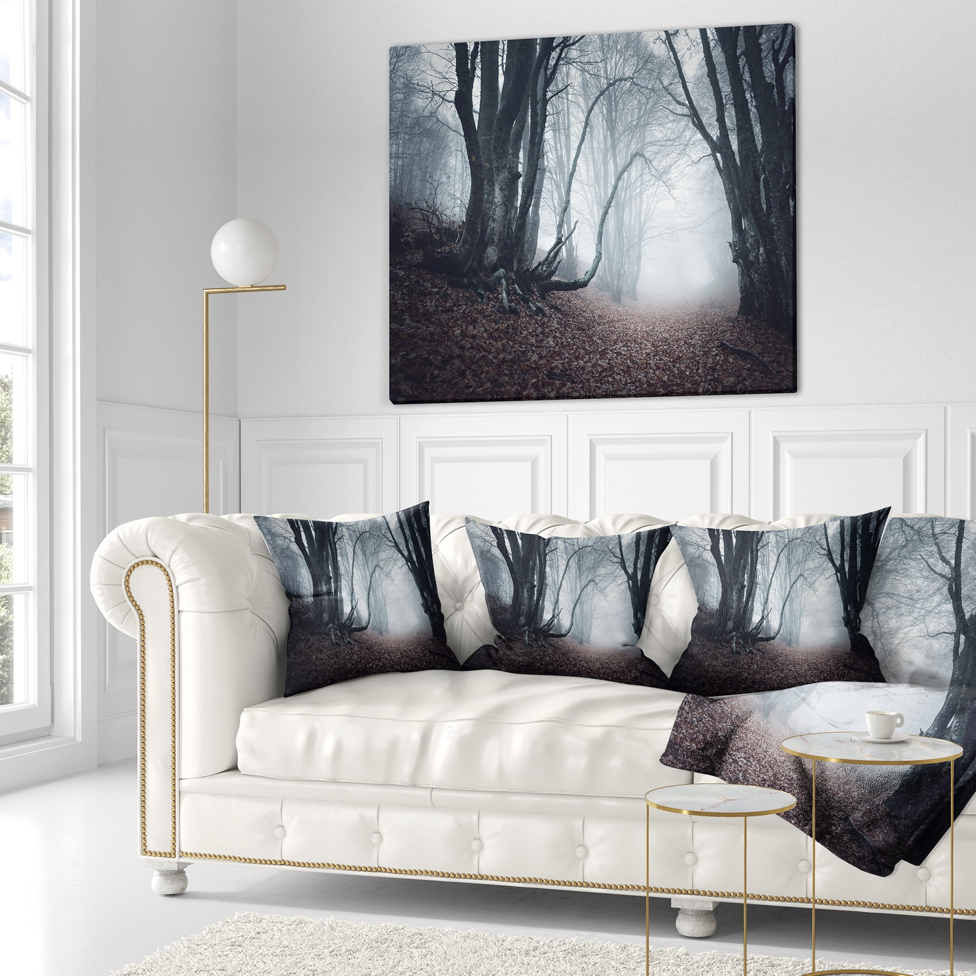 Designart Mysterious Fairytale Foggy Wood - Landscape Photography Throw Pillow - 16x16