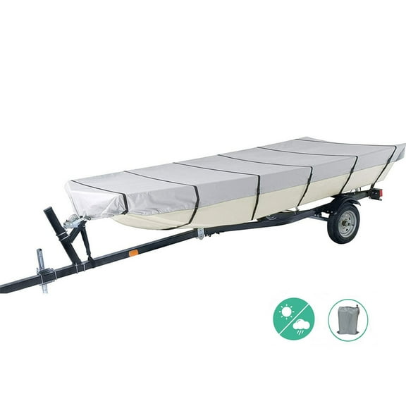 waltyotur Boat Cover Heavy Duty Marine Grade Polyester Trailerable Replacement for Jon Boat 14FT Long Beam Width Up to 70In