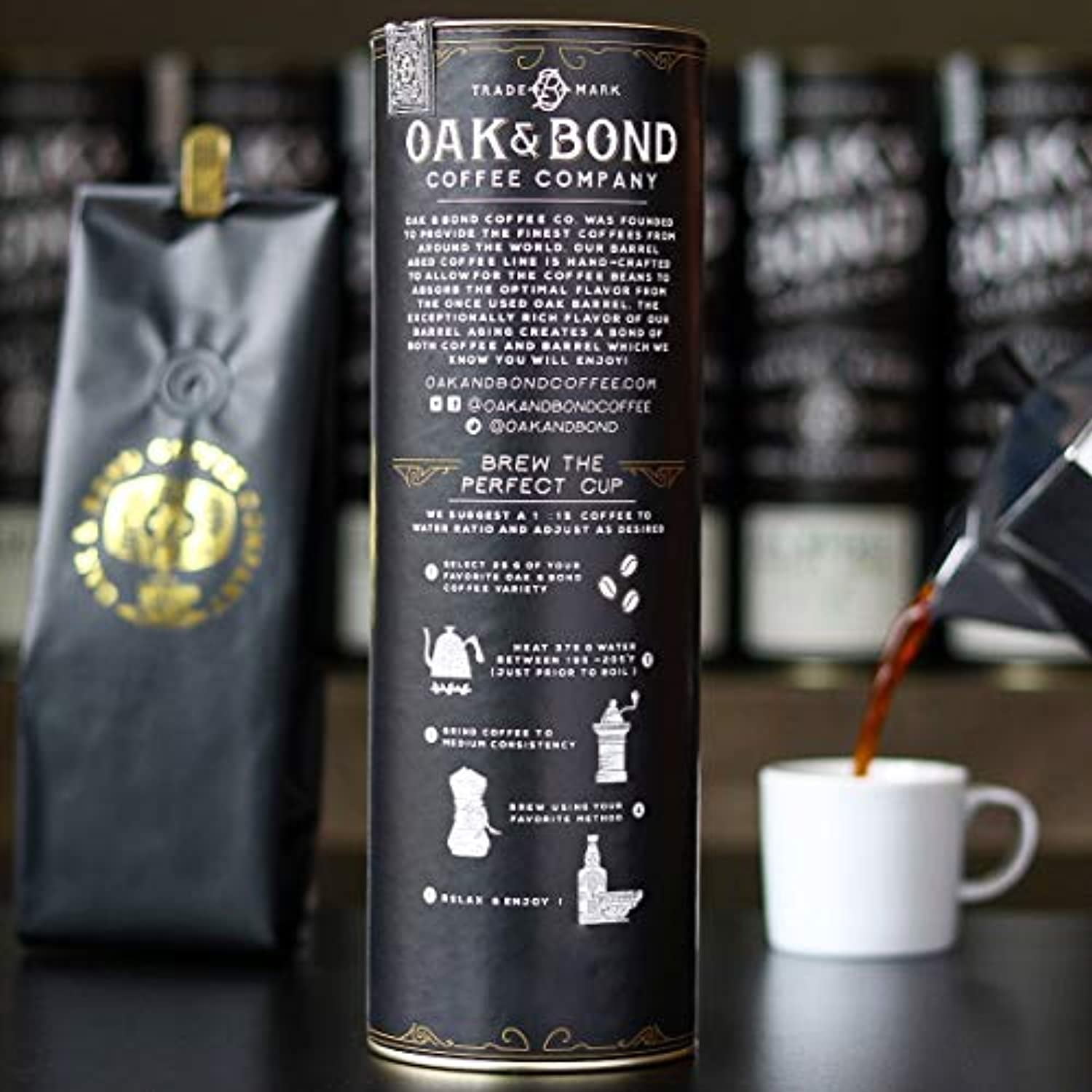 Scotch Whisky Barrel Aged Coffee - Whole Bean Coffee, Colombia Medium Roast Coffee Aged in Scotch Whisky Barrels by Oak & Bond Coffee Co. - 10 oz