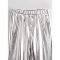 thumbnail image 5 of HH TRAF Pantalones largos elegantes para mujer, con cintura elástica y bolsillos plateados, decoración, rectos y de pierna ancha, 5 of 5