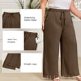 thumbnail image 3 of SHEWIN Womens Plus Size Pants Wide Leg Pants Palazzo Drawstring Elastic Waist Lounge Pants Spring Summer Lightweight with Pockets Brown 5X, 3 of 11