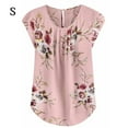 thumbnail image 2 of maskred T-shirt Femme Imprimé Plissé Haut Col Rond Manches Courtes Blouse Rose S, 2 of 5