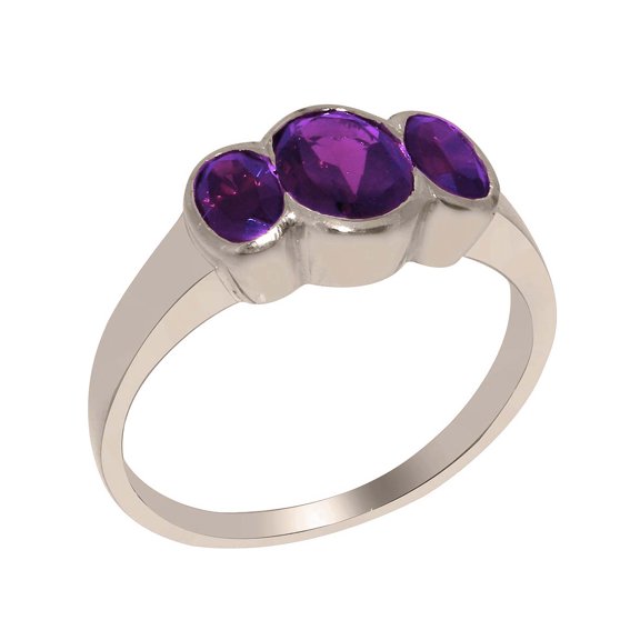 LBG British Made 925 Sterling Silver Natural Amethyst Womens Anniversary Ring - 33 size options - Size 10