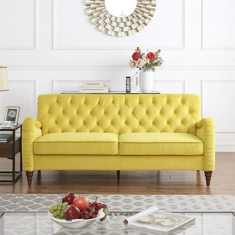 Curved yellow sofa deals
