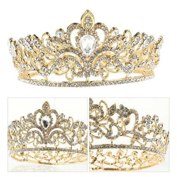 FRCOLOR Golden Alloy Bride Hair Accessory Elegant Decorative Crown for Special Occasions 6 Inches