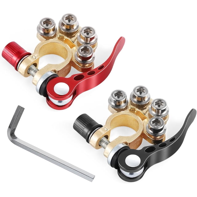 Car Battery Terminal Clamp Connector, 4 Way Positive and Negative Pole Quick Release Terminal Clip, Applicable to SAE/JIS A Type Post, Compatible with Cars, Trucks and More
