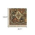 thumbnail image 4 of 2' X 10' Red And Ivory Oriental Power Loom Runner Rug With Fringe, 4 of 10