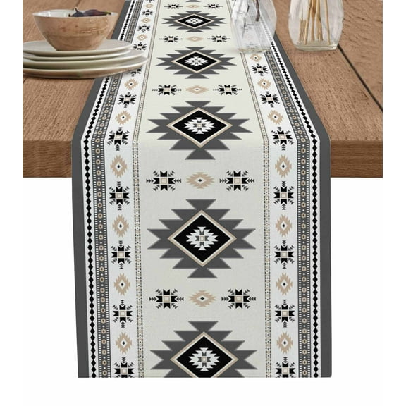 Boho Aztec Table Runner 72 Inches, Southwest Ethnic Geometric Farmhouse Art Bed Runner Dresser Scarves Tabletop for Indoor Outdoor Parties/Ceremony/Banquet, 16" x 72"