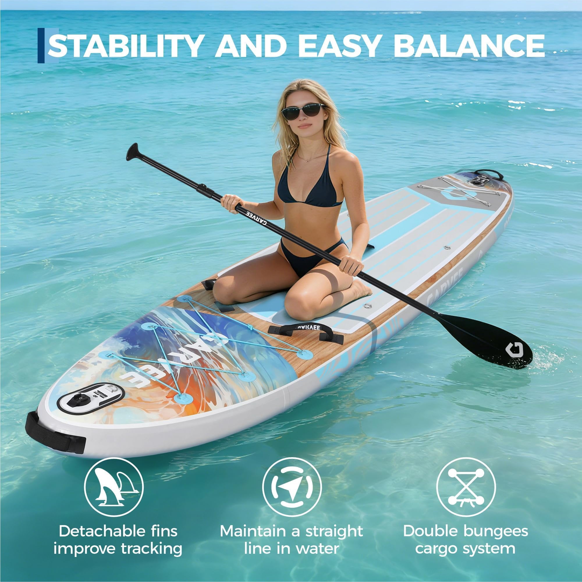 QinaQin 11-Foot Inflatable Stand-Up Paddleboard, Wide and Stable, with a Non-Slip Eva Deck, High Load-Bearing Capacity, Three-Fin Control, and Includes All Accessories
