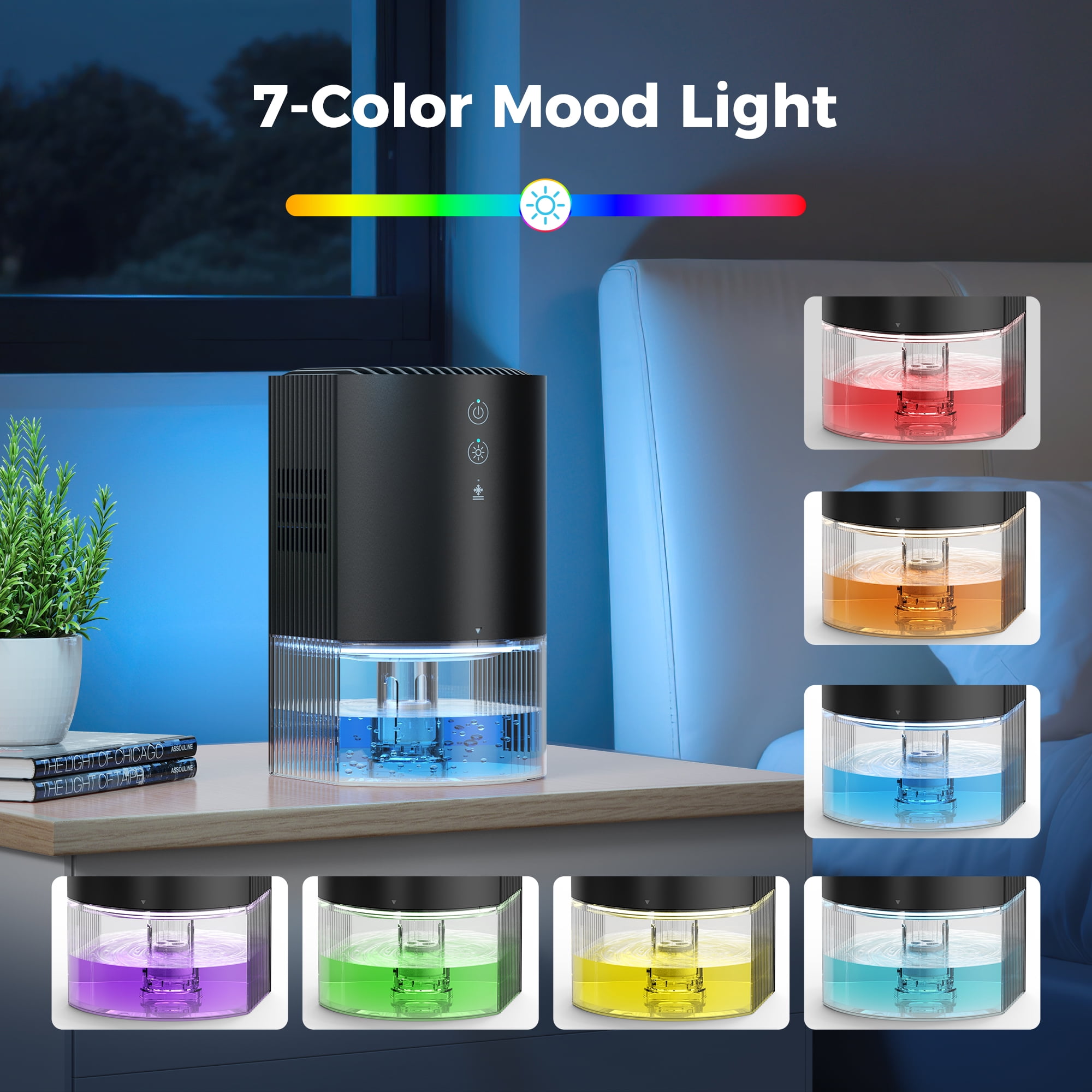 Breezome Small Dehumidifiers for Home, 33oz Dehumidifier for Bedroom with 7 Colors LED Light,Auto Shutoff, Auto Defrost, Ultra-Quiet Energy Saving (280sq. ft)