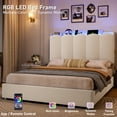 thumbnail image 3 of Hiphuta Queen Size Bed Frame with Storage Headboard and Side Storage Shelves, Upholstered LED Platform Bed with 2 Drawers and Charging Station, White, 3 of 8