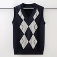 thumbnail image 4 of SERTGUTR Boys V Neck Sweater Vest Full Argyle Pattern Ribbed Trim Sleeveless Knit Pullover Classic School Uniform Everyday Layering Top, 4 of 7