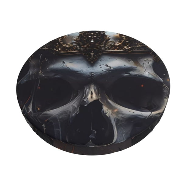 Disketp Royal Skull With Golden Crown Funda Redonda para Taburete, Funda de Cojín para Silla de Bar Suave y Elástica-14 inch