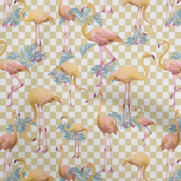 oneOone Polyester Spandex Yellow Fabric Check & Toucan Sewing Material Print Fabric By The Yard 56 Inch Wide