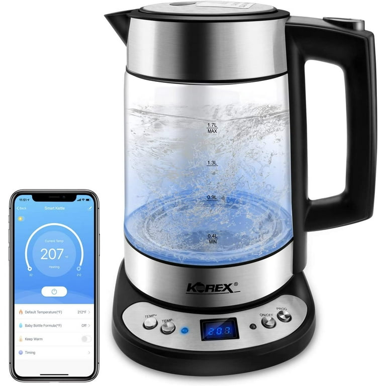 Electric kettle glass heater boiler Alexa Google Home Assistant 1.7L,  intelligent kettle for WIFI applications, coffee, tea, and milk for  overheat
