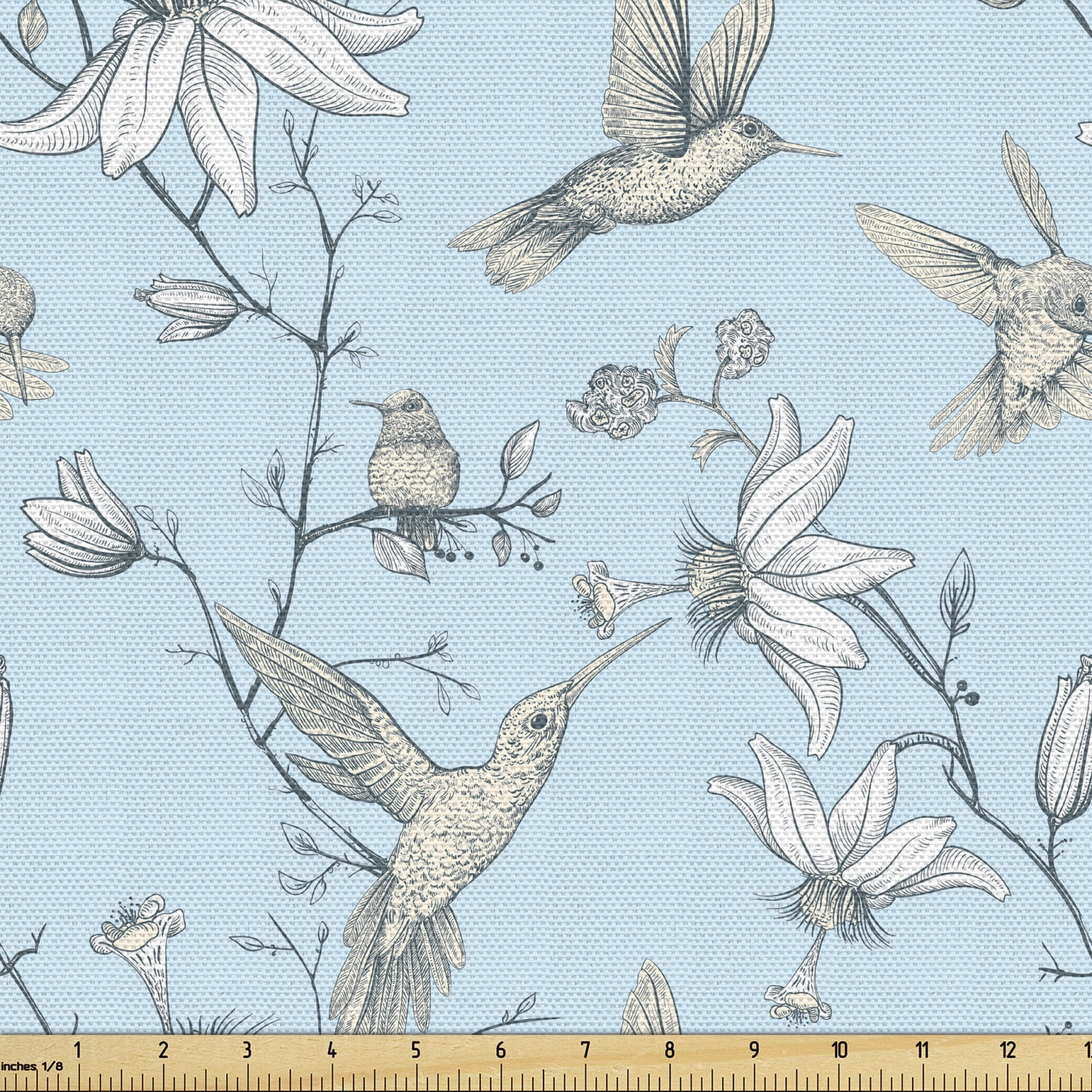 Orange Teal Drapery Upholstery Fabric Whimiscal Cotton Print Birds & Leaves 