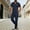 Navy, variant on BLTIBY Mens Summer 2 Piece Outfits Waffle Short Sleeve V-neck Shirts and Drawstring Pants Casual Loose Beach Loungewear with Pockets Khaki XXL