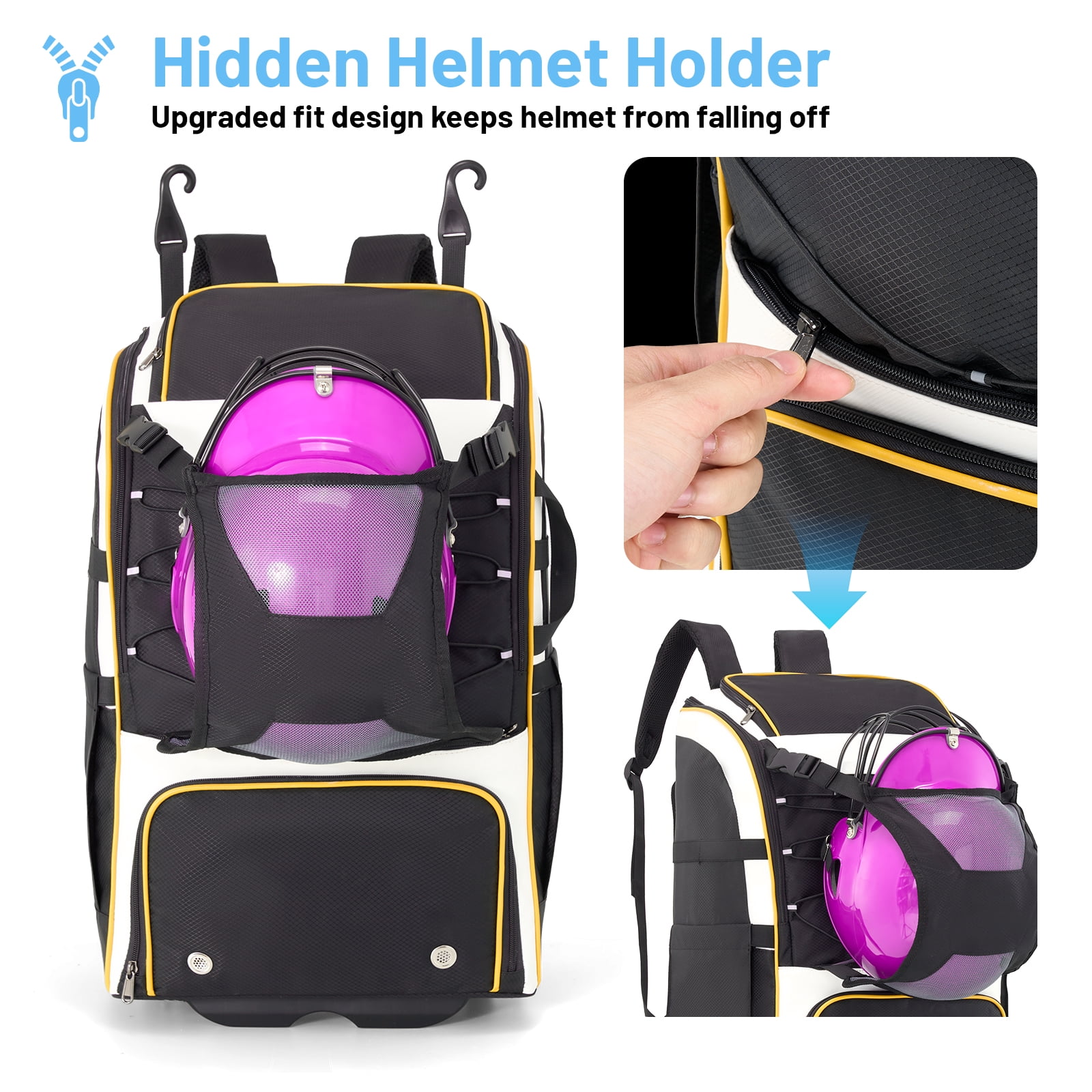 Rolling Baseball Bag with Wheels, Large Capacity Softball Bag Holds 4 Bats for Boys and Girls, Youth Equipment Bag with Rain Cover and Shoe Compartment
