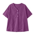 thumbnail image 6 of LEKWK Linen Tops for Women Short Sleeve Button V Neck Casual Shirts Lightweight Loose Fit Solid Summer Tops Fashion Beach Vacation Daily Outfits, 6 of 6
