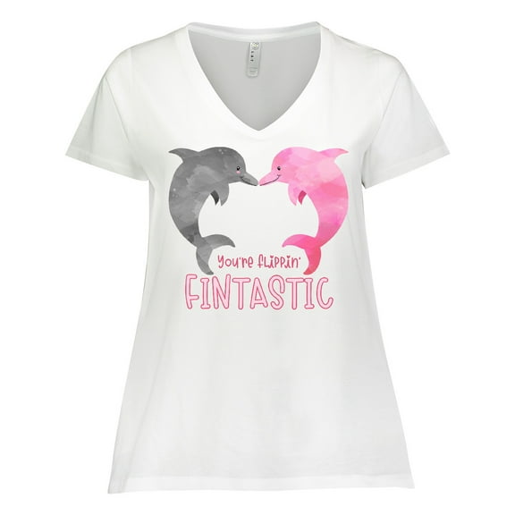 Inktastic You're Flippin' Fintastic Dolphins Women's Plus Size V-Neck T-Shirt