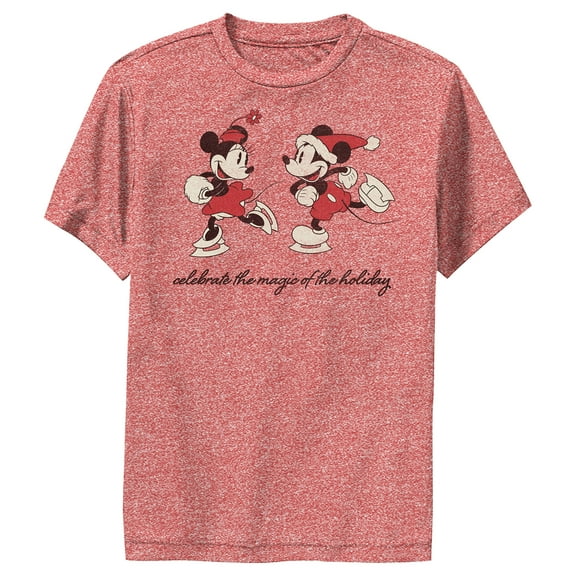 Boy's Mickey & Friends Celebrate The Magic Of Holidays Performance Graphic Tee Red Heather Small