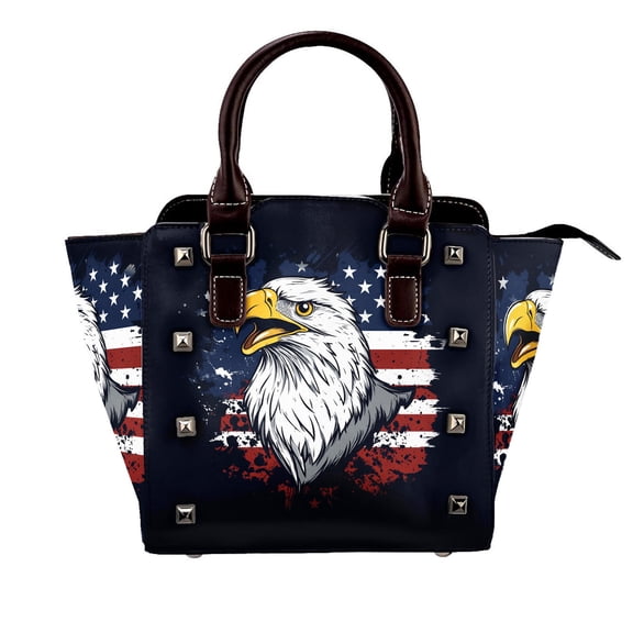 Eagle, America Flag Rivet Handbag Studded Satchel One-Shoulder Tote Bag for Women