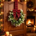 thumbnail image 3 of Small Wreath, 2 Pcs 9‑Inch Farmhouse Christmas Mini Wreath, Pre‑Made Artificial Holiday Wreath with Hand‑Tied Red Black Buffalo Plaid Ribbon Bow for Cabinet & Porch Decor, 3 of 5