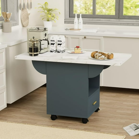 39.4" Folding Dining Table with Storage Rack with 4 Wheels, Movable Kitchen Table Extendable Versatile Table Space Saving Foldable,Foldable Dining Table with Storage Rack, Folding Kitchen Table