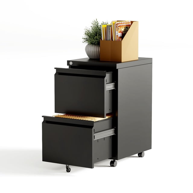 Yeshouse Archivador de 2 cajones con ruedas y cerradura | Archivador metálico con ruedas para debajo del escritorio | Almacenamiento en formato legal/A4/carta para oficina en casa