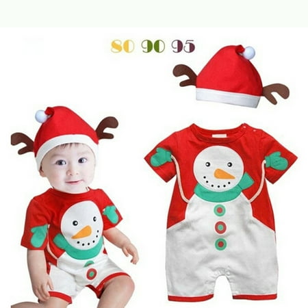 

Fidelma Girls Romper Toddler Infant Baby Cartoon Print Short Sleeve Romper Jumpsuit+Hat Sets Red-95/100