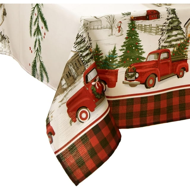 Fashions Vintage Truck Christmas Tree Farm Polyester Tablecloth, 60"X120", Rectangle