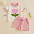 thumbnail image 2 of NIEWTR Toddler Baby Girl Summer Clothes Cotton Cute Summer Outfits Short Sleeves 2 Pieces Shorts Set 12M - 5T(Pink,0-6 Months), 2 of 9