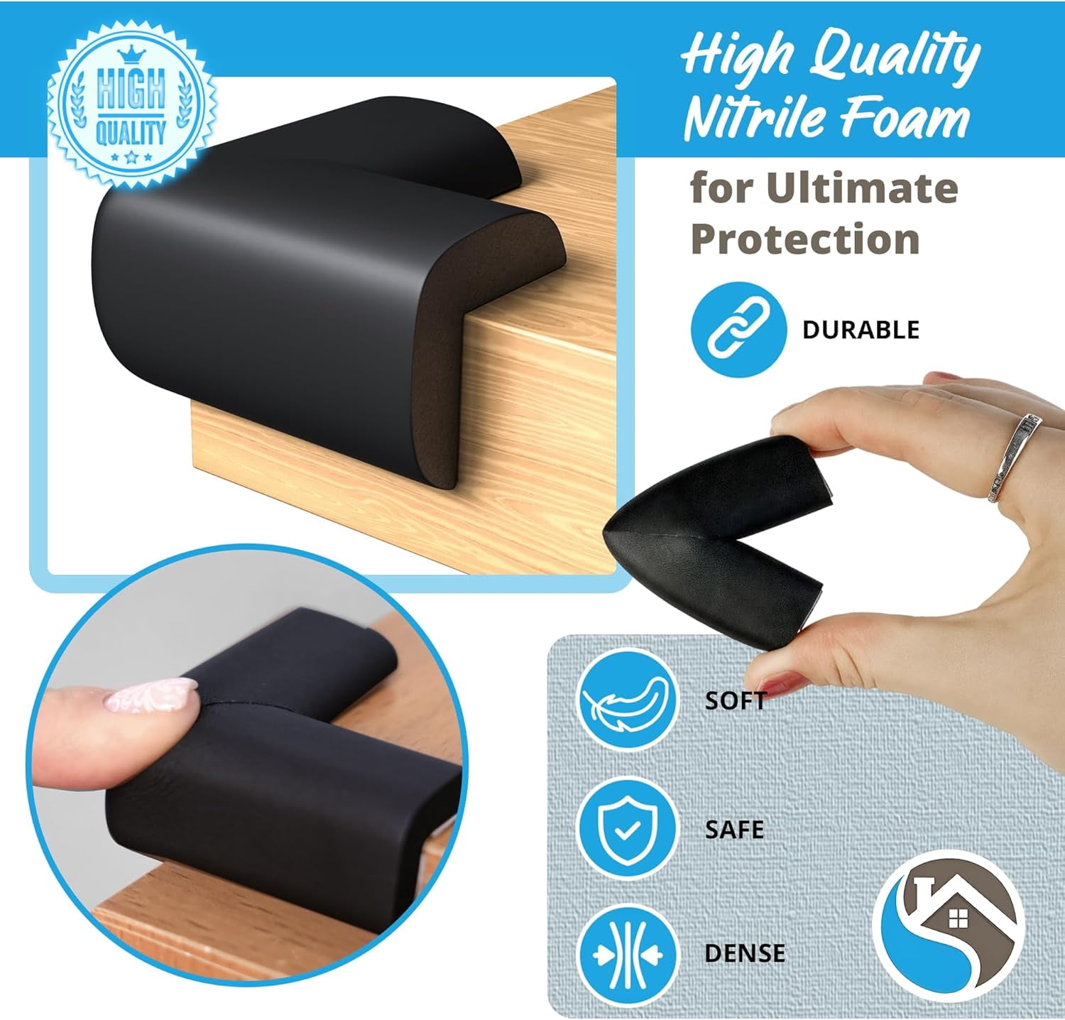 Komfortology Black Foam Corner Protectors, 12 Count with 3M Adhesive